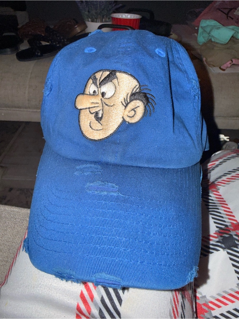 Kbethos Vintage Gargamel Distressed Blue Dad Hat Adjustable Strapback Cap